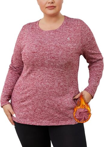 FOREYOND Women's Plus Size Thermal Fleece Tops Long Sleeve Running Athletic Shirt Workout Tops Thermal Underwear in Saudi Arabia