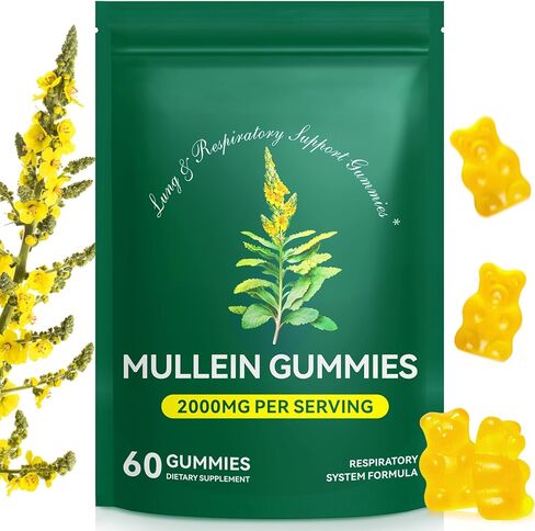 Mullein Gummies - Mullein Leaf Extract for Lungs, 2000mg Mullein Gummies for Lungs Detox, Respiratory Digestive Immune Support, 60 Count in Kuwait