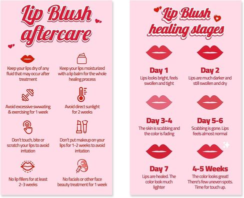 Lip Blush Aftercare Cards – 100 Pack 2x3.5 Inch Business Card Size, Lip Blush Healing Stages & Aftercare Instruction Cards for P M U Artists, Med Spa, Esthetician & Aesthetic Clinic Supplies in Saudi Arabia