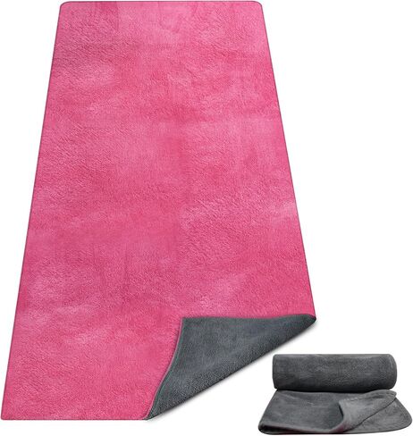 Hot Yoga Mat Towel Set – Non-Slip 600GSM Thickened Microfiber Yoga Mat Cover (70"x25.5") + Hand Towel – Super Absorbent, Skidless Sweat Towel for Hot Pilates, Bikram & Fitness, Dark Pink in Kuwait