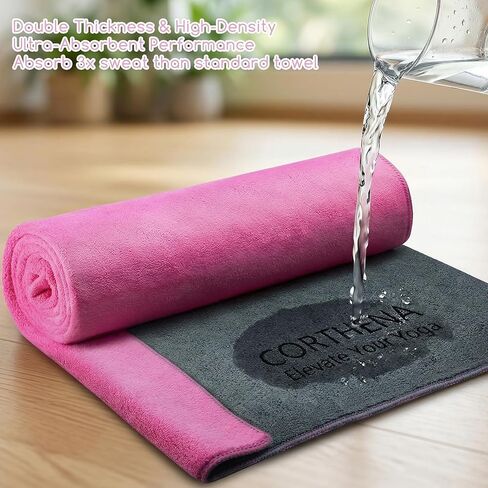 Hot Yoga Mat Towel Set – Non-Slip 600GSM Thickened Microfiber Yoga Mat Cover (70"x25.5") + Hand Towel – Super Absorbent, Skidless Sweat Towel for Hot Pilates, Bikram & Fitness, Dark Pink in Kuwait