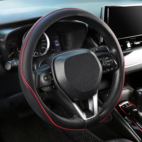 غطاء عجلة قيادة السيارة المباشر من SEG لسيارة Prius Civic مقاس 14 بوصة - 14 1/4 بوصة، جلد أسود من الألياف الدقيقة in Kuwait