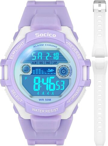 SociCo Kids Digital Watches for Teen Girls ، 7 Color Lights Sports Watch Watch for Kids مع اثنين من الأشرطة القابلة للتبديل ، إنذار ساعة توقيت ، هدية رائعة للفتيات من 8 إلى 18 مراهقين in Kuwait