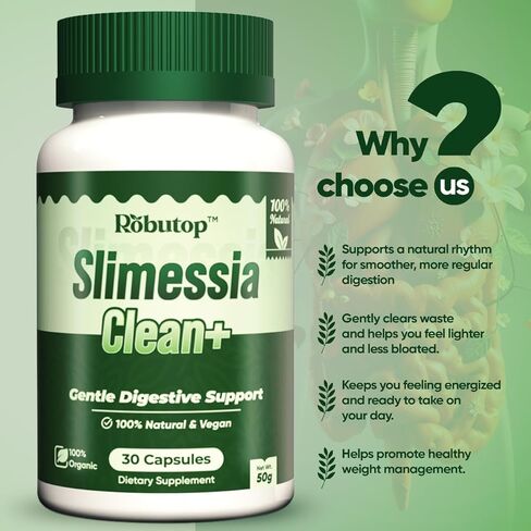 Slimessia Clean+ Gut Cleanse Detox with Moringa Seeds, Mulberry Leaves, Ginger-Daily Gentle Digestive Support - 30 Capsules - Non-GMO, Plant Based - Natural Ingredients in Saudi Arabia