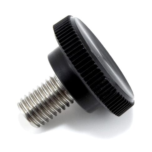1/4"-28 x 3/8" Thumb Screw Stainless Steel - Black Knurled Round Plastic Knob - Fine Thread Thumbscrew - Length: 0.375" - Proudly Built in USA - Package of (4) in Saudi Arabia
