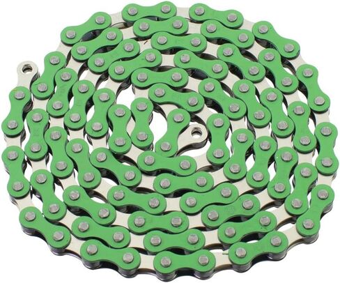 YBN S410 Bicycle Chain (1-Speed, 1/2 x 1/8-Inch, 112L) Two Tone, Green/Chrome in Saudi Arabia