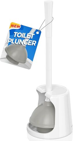 Toilet Plunger with Holder, Plungers for Bathroom Heavy Duty for 5.7-inch Toilet Drain, Toilet Plunger and Holder Combo for Bathroom Cleaning(White) in Kuwait