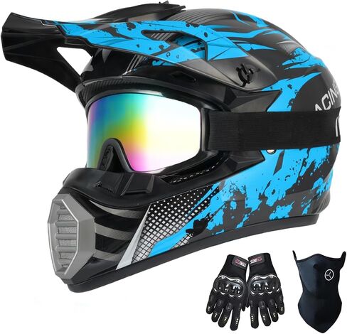 DOT Youth Kids Motocross Helmet, Unisex Off-Road Dirt Bike ATV BMX MX Downhill Street Ride Motorcycle Helmet Goggles Gloves Mask in Kuwait