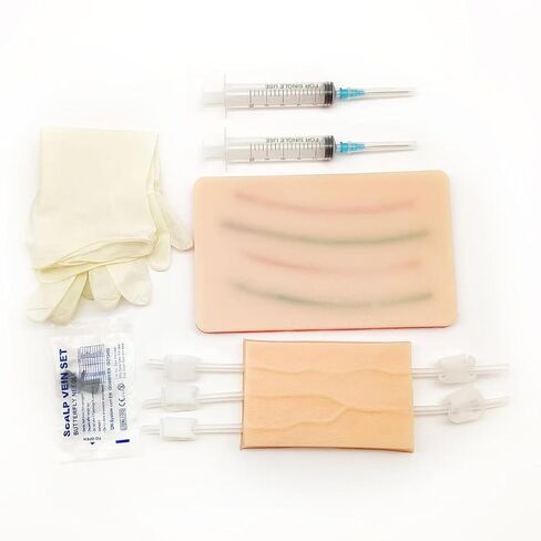 Venipuncture IV Pad，Injection Pad，Silicone IV Practice Pad with 4 Veins Imbedded-Phlebotomy Practice-Blood Draw Practice-IV Injection-Blood Return，Injection Training Pad，Phlebotomy School，Phlebotomist in Saudi Arabia