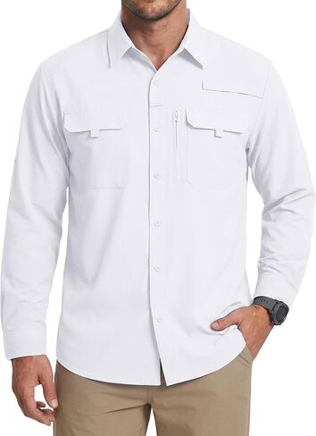 WULFUL Men's Sun Protection Fishing Shirts UPF 50+ UV Lightweight Quick Dry Cooling Button Down Shirts for Work Hiking Safari in Kuwait