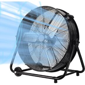 24 Inch High Velocity Industrial Floor Fan with Metal Construction, 8800CFM Heavy Duty Drum Fan for Garage Shop Warehouse, Large Commercial Barrel with 3-Speed, 360°Tilt Castors, Black in Kuwait