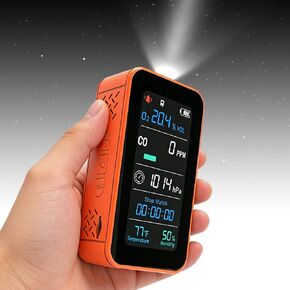 شاشة غاز O2 وCO المحمولة مع مصباح يدوي LED للمركبات الترفيهية والتخييم - كاشف الهواء والطقس 7 في 1، الضغط الجوي، مراقب درجة الحرارة والرطوبة، جهاز أمان محمول قابل لإعادة الشحن in Kuwait