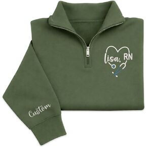 GodLover Personalized Nurse RN Quarter Zip Sweatshirt, Custom Embroidered Sweatshirt, Gift for Nurses, Healthcare Workers in Kuwait