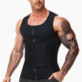 Waist Trainer Sauna Shirt Suit For Men Sweat Compression Workout Vest Body Shaper Zipper Tank Top Belt Belly Fat in Saudi Arabia