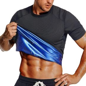 قميص ساونا مضلع للرجال بأكمام قصيرة ومدرب خصر مضغوط، بدلة ساونا للرجال للتمرين in Kuwait