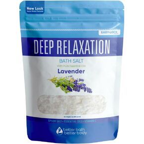 Deep Relaxation Bath Salt 32 Ounces Epsom Salt with Natural Lavender Essential Oil Plus Vitamin C in BPA Free Pouch with Easy Press-Lock Seal in Kuwait