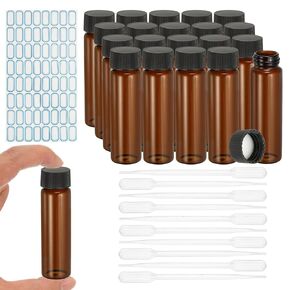 YOKIVE 20Pcs Glass Sample Vials, 8ml Clear Brown Liquid Sample Vials Leak-Proof Storage Glass Bottles with Screw Caps Labels Droppers, Great for Lab, Essential Oil, Reagent (Clear Brown) in Kuwait