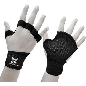 قفازات رفع الأثقال جيدة التهوية من QTF للرجال والنساء للتمرين في صالة الألعاب الرياضية واللياقة البدنية وقبضة إضافية مع دعم للمعصم وحزام متقاطع مناسب لتدريبات الحديد in Kuwait