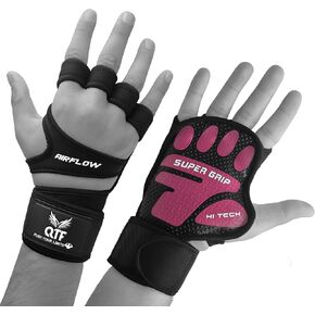قفازات رفع الأثقال جيدة التهوية من QTF للرجال والنساء للتمرين في صالة الألعاب الرياضية واللياقة البدنية وقبضة إضافية مع دعم للمعصم وحزام متقاطع مناسب لتدريبات الحديد in Kuwait