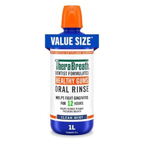 TheraBreath Healthy Gums Oral Rinse, Antigingivitis, Clean Mint Flavor, Dentist Formulated to Help Prevent Gingivitis and Support Gum Health, Alcohol Free, 1 Liter in Kuwait