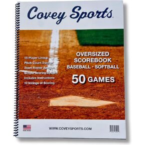 Covey Sports Premium Baseball Scorebook with Oversized 14x11 Pages - Season-Long Softball Score Keeping Book for 50 Games - 15-Player Lineup with Pitch Count Tracker and Stats Tracking in Kuwait