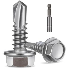 Self Drilling Screws for Metal,#10 x 3/4" (130Pcs),Hex Washer Head 410 Stainless Steel,Self Tapping Sheet Metal Screws in Kuwait