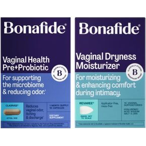 Bonafide Clairvee + Revaree - خالي من الهرمونات والأدوية لتخفيف الرائحة والحكة المهبلية والإفرازات + مرطب مهبلي بحمض الهيالورونيك - كمية تكفي لمدة شهر واحد in Kuwait
