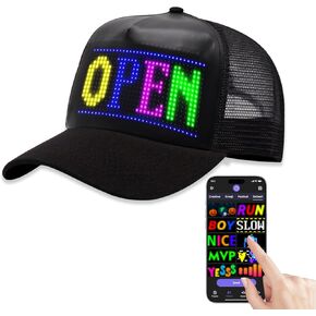 LED Hats, LED Display Screen Baseball Caps,Bluetooth APP Control,Supports Text, Patterns, Animations for Party Bar Christmas Black in Kuwait