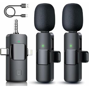 3 in 1 Wireless Lavalier Microphone for iPhone, Android, Camera, 12Hour Battery, Noise Reduction Recording Mic 2.4G Ultra-Low Delay, Mini Microphone for Vlog/TikTok/YouTube Live Stream(2 Mic) in Kuwait