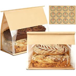 50 Pack Large Paper Bread Bags for Homemade Bread Sourdough Sandwich, 10.5x10.6x6.1 Inch Resealable Tin Tie Tab Lock Bread Loaf Bakery Bags with Window, Baked Goods Packaging for Gifting and Bake Sale in Kuwait