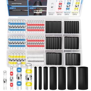 206PCS Heat Shrink Solder Seal Wire Connectors Kit -120 Waterproof Butt Connectors & 86 3:1 Heat Shrink Tubing, Marine-Grade Insulated Electrical Wire Terminals for Automotive, Boat, Truck in Kuwait
