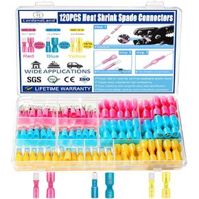 50PCS Heat Shrink Spade Connectors - Electrical Wire Crimp Connector. Quick Disconnect Connectors.Female and Male Spade terminlas for Watercraft,Electronics,Automotive Crimp Connectors in Kuwait