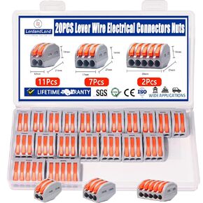 20 PCS Lever Wire Electrical Connectors Nuts Assortment Kit with 28-12 AWG, Multiple Stud2/3/5 Conductor Combination Compact,Quick Disconnect Splicing,Electrical Insulated Terminals in Kuwait