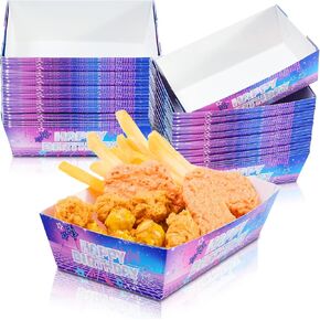 Lawnldyll Kpop Birthday Decorations, 50Pcs Kpop Theme Food Trays, Gradient Purple Musical Symbol Style Paper Snack Boats, Disposable Serving Trays for Concert Fan Gathering K Pop Party Supplies in Saudi Arabia