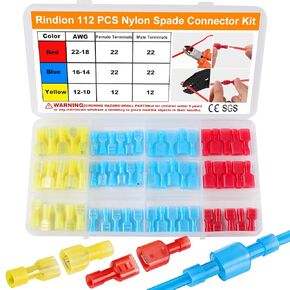 112PCS Nylon Spade Connector Kit, 22-10AWG Quick Disconnect Wire Connectors, Wire Spade Connectors, Spade Terminals, Male and Female Electrical Insulated Wire Crimp Terminal Assortment Kit in Kuwait