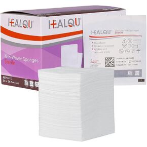 HEALQU Gauze Pads Non-Woven - 2x2 - Box of 100 Sterile Individually Packed Gauze Sponges - Super Absorbent Surgical Sponges Used Medical, Wound Dressing, Debridement, Cleaning, Prepping in Kuwait