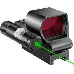 HIRAM Reflex Sight Laser Combo, 2 MOA Red Dot Sight with Green Laser 4 Reticle Patterns 8 Brightness Settings for 20 mm Picatinny Weaver Rails, Tactical Optics for Rifle Pistol Airsoft in Kuwait