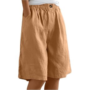 Women Shorts for Seniors Bermuda Summer Wide Leg Knee Length High Waisted Casual Long Linen Shorts Beach Outfits in Saudi Arabia