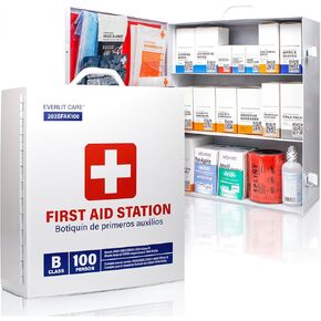 3-Shelf OSHA-Compliant First Aid Kit, ANSI Class B+ 100 Person Emergency First Aid Cabinet for Buiness, Job Site, Industrial Manufacturing Facility, Restaurant, and Kitchen in Kuwait