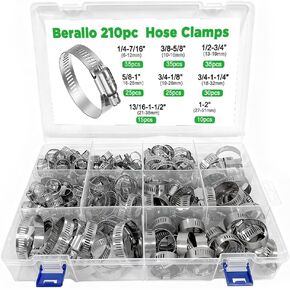 210 قطعة 304 مجموعة متنوعة من مشابك خرطوم الفولاذ المقاوم للصدأ، 1/4 بوصة - 2 بوصة (6-51 مم) مشابك خرطوم معدنية قابلة للتعديل، مشابك تركيب خرطوم صغيرة للسيارات، الأنابيب، سباكة الرادياتير، خط الوقود in Kuwait