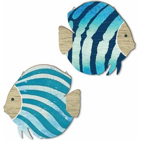 Putuo Decor Wood Fish Wall Decor 2pcs Rustic Beach House Wall Decor Coastal Lake Themed Home Decor Wood Hanging Nautical Decor For Bathroom, Lake House, Beach House Decor in Kuwait