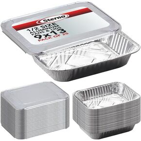Sterno Aluminum Pans with Lids, Half Size, 9x13, Disposable Foil Tray for Baking, Roasting, Chafing, Great for Storage and Leftovers (50pcs) in Kuwait