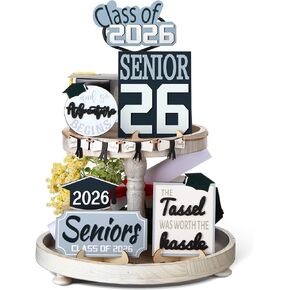 10 Pcs Graduation Tiered Tray Decor Set Class of 2025 Table Decorations Senior 2025 Hat Gown Diploma Wood Sign and So The Adventure Begins Graduation Gifts for Farmhouse Home Shelf College in Kuwait