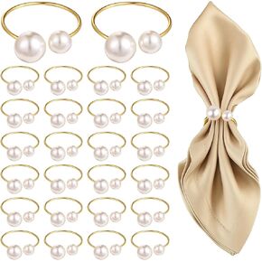Set of 42 Pearl Napkin Rings, Gold Napkin Ring Holders with Faux Pearls Scratch-Resistant Serviette Ring Buckle for Wedding Christmas Holiday Party Dinning Table Setting Supplies in Saudi Arabia