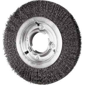 PFERD Power Crimped Wire Wheel Brush, Medium Face, Round Hole, Carbon Steel Bristles, 8" Diameter, 0.014" Wire Size, 2" Arbor, 4500 Maximum RPM - Part 81128 in Saudi Arabia