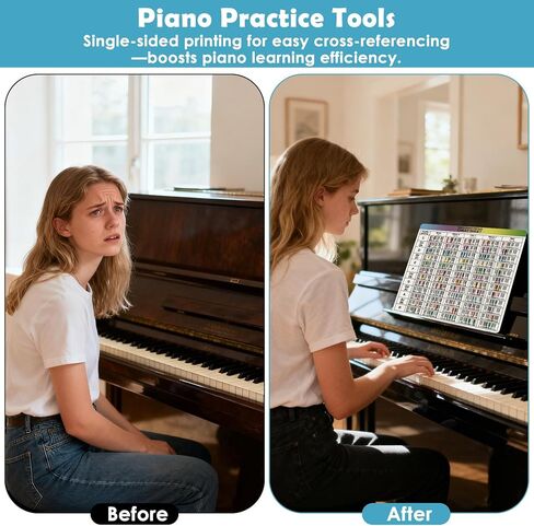 أوراق الغش في نظرية البيانو - 7 بطاقات تعلم بيانو كبيرة مقاس 30 × 30 سم للمبتدئين والمتوسطين | المقاييس، الحبال، الفواصل الزمنية، دائرة الأخماس، ملاحظات الموظفين، الدليل المرجعي، أدوات ممارسة البيانو in Kuwait