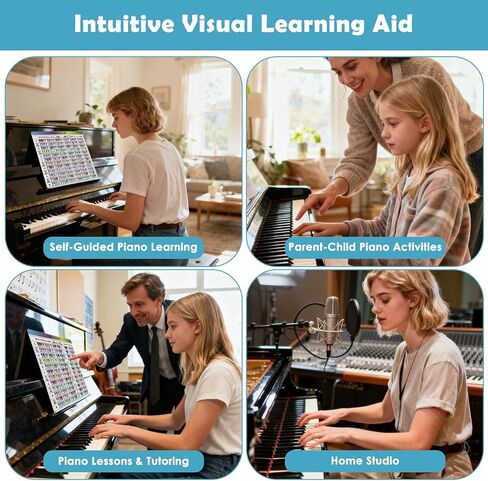 أوراق الغش في نظرية البيانو - 7 بطاقات تعلم بيانو كبيرة مقاس 30 × 30 سم للمبتدئين والمتوسطين | المقاييس، الحبال، الفواصل الزمنية، دائرة الأخماس، ملاحظات الموظفين، الدليل المرجعي، أدوات ممارسة البيانو in Kuwait