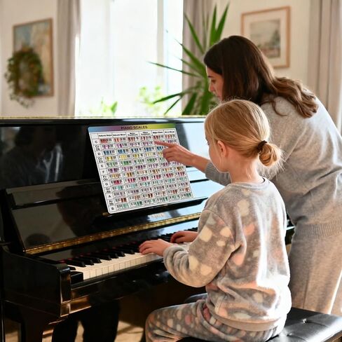 أوراق الغش في نظرية البيانو - 7 بطاقات تعلم بيانو كبيرة مقاس 30 × 30 سم للمبتدئين والمتوسطين | المقاييس، الحبال، الفواصل الزمنية، دائرة الأخماس، ملاحظات الموظفين، الدليل المرجعي، أدوات ممارسة البيانو in Kuwait