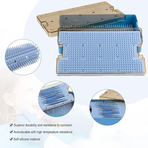 Double Layer Plastic SterilizationTray Box Case with Silicone Mat for Holding Instrument Autoclavable in Kuwait
