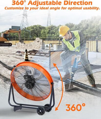 JVO 24 Inch Industrial Floor Drum Fan - 9500 CFM Heavy Duty High Velocity Floor Fan with 8 Blades 3-Speed Big Ass Fan for Warehouse, Garage, Shop, Patios Heavy Duty Shop Fans & Garage Fans for Cooling in Saudi Arabia